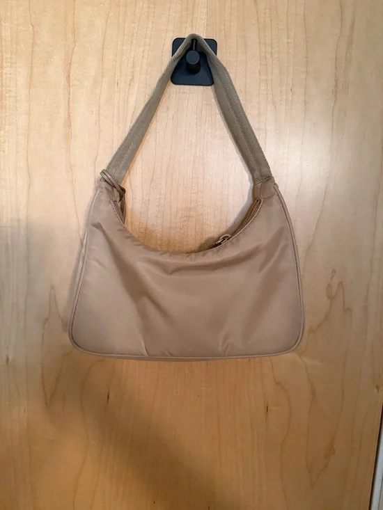 Prada Neutral Beige Nylon Shoulder Bag with Logo Tag - Picture 3 of 6